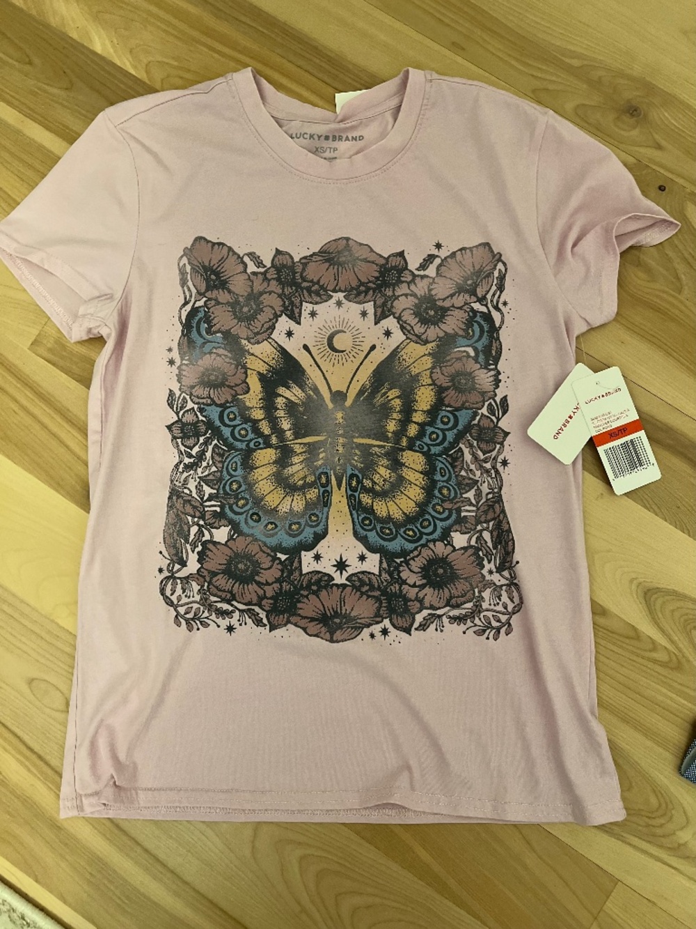 Lucky Brand Pink Short Sleeve Tee with Butterfly Graphic
